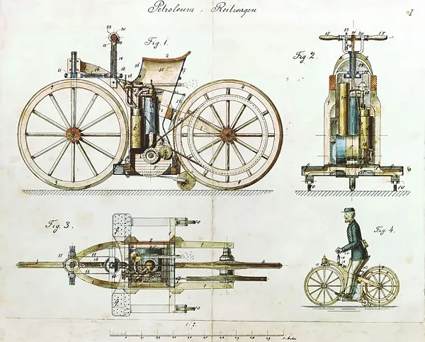 Daimler Reitwagen - la primera motocicleta de Gottlieb Daimler, 1885