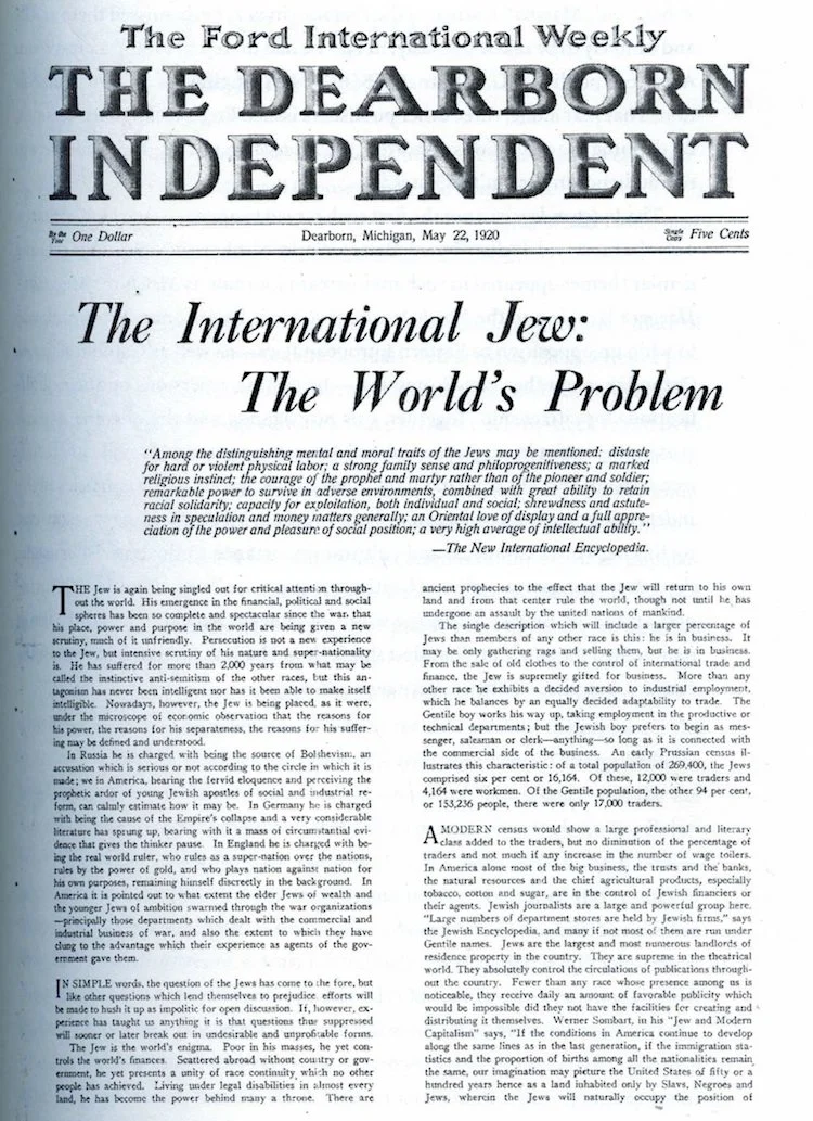 Artículo de Henry Ford en Dearborn Independent